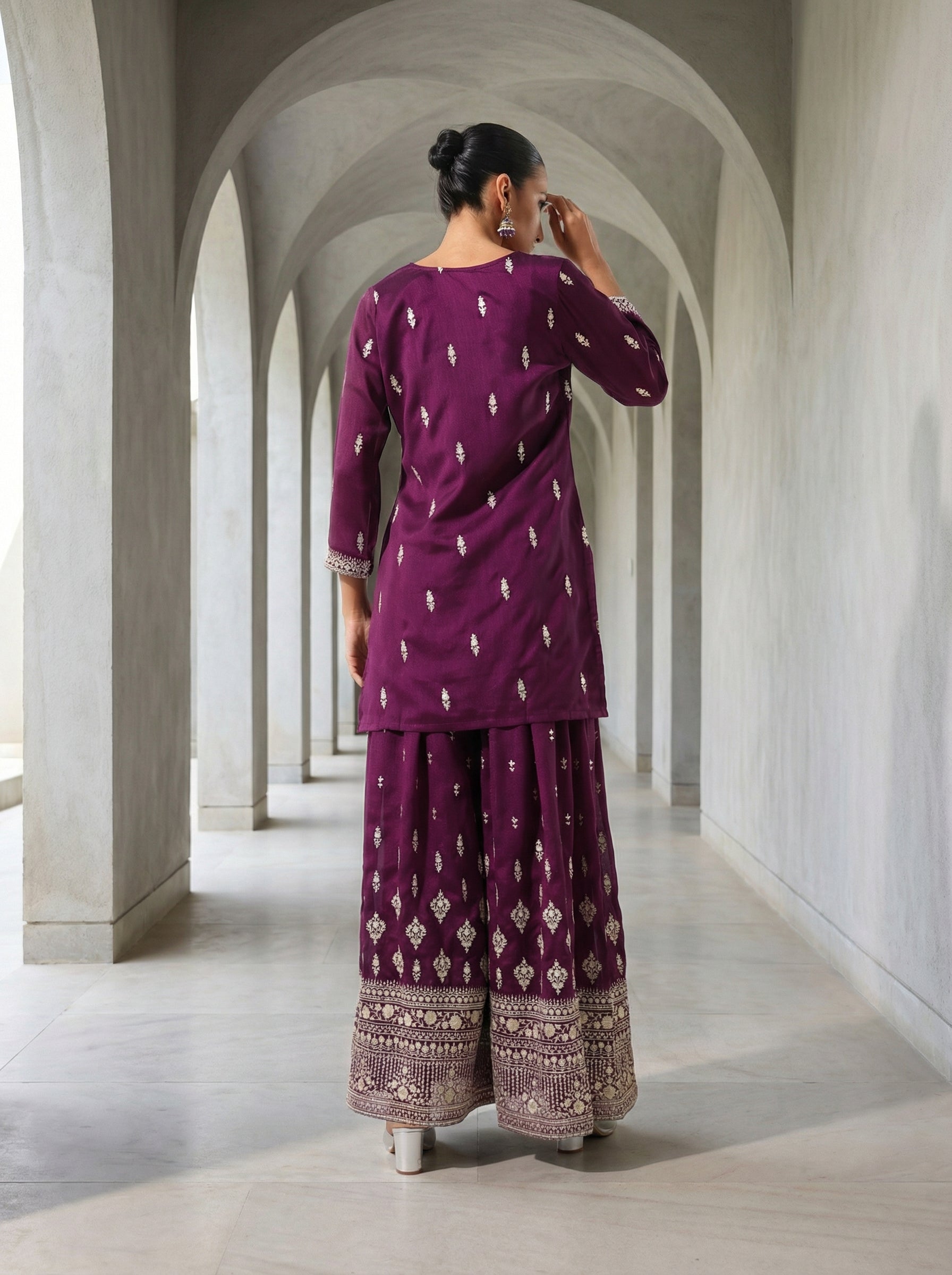 Rich Purple Embroidered  kurta set
