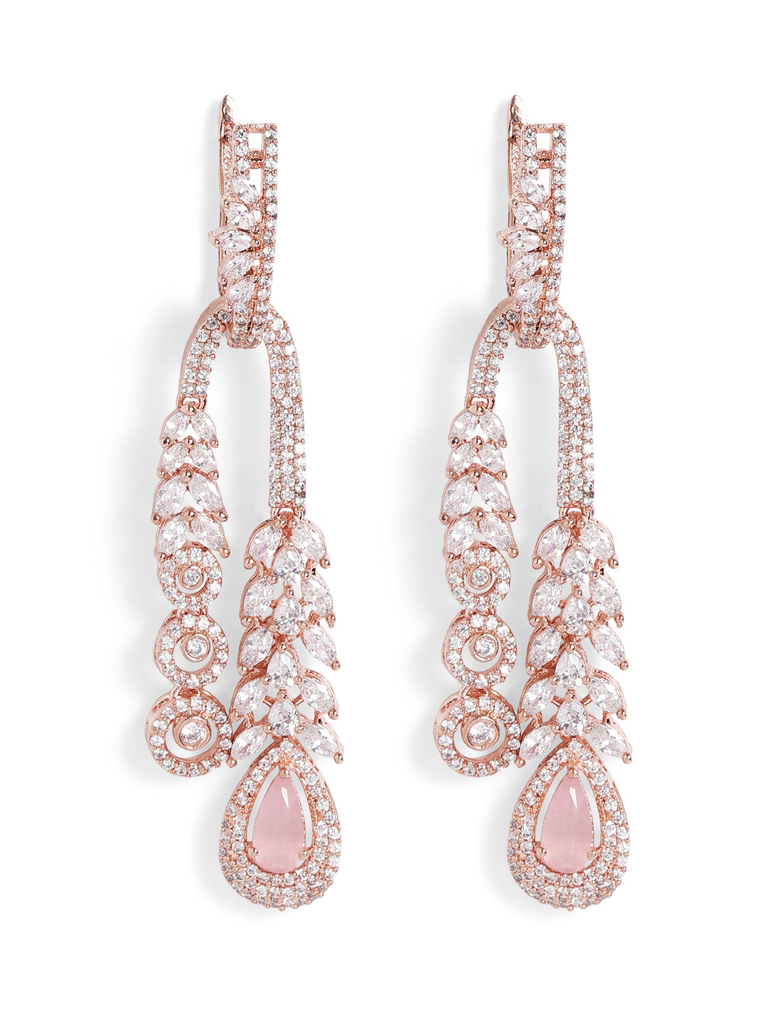 White Colour Rose Gold Plated AD Drop Earring