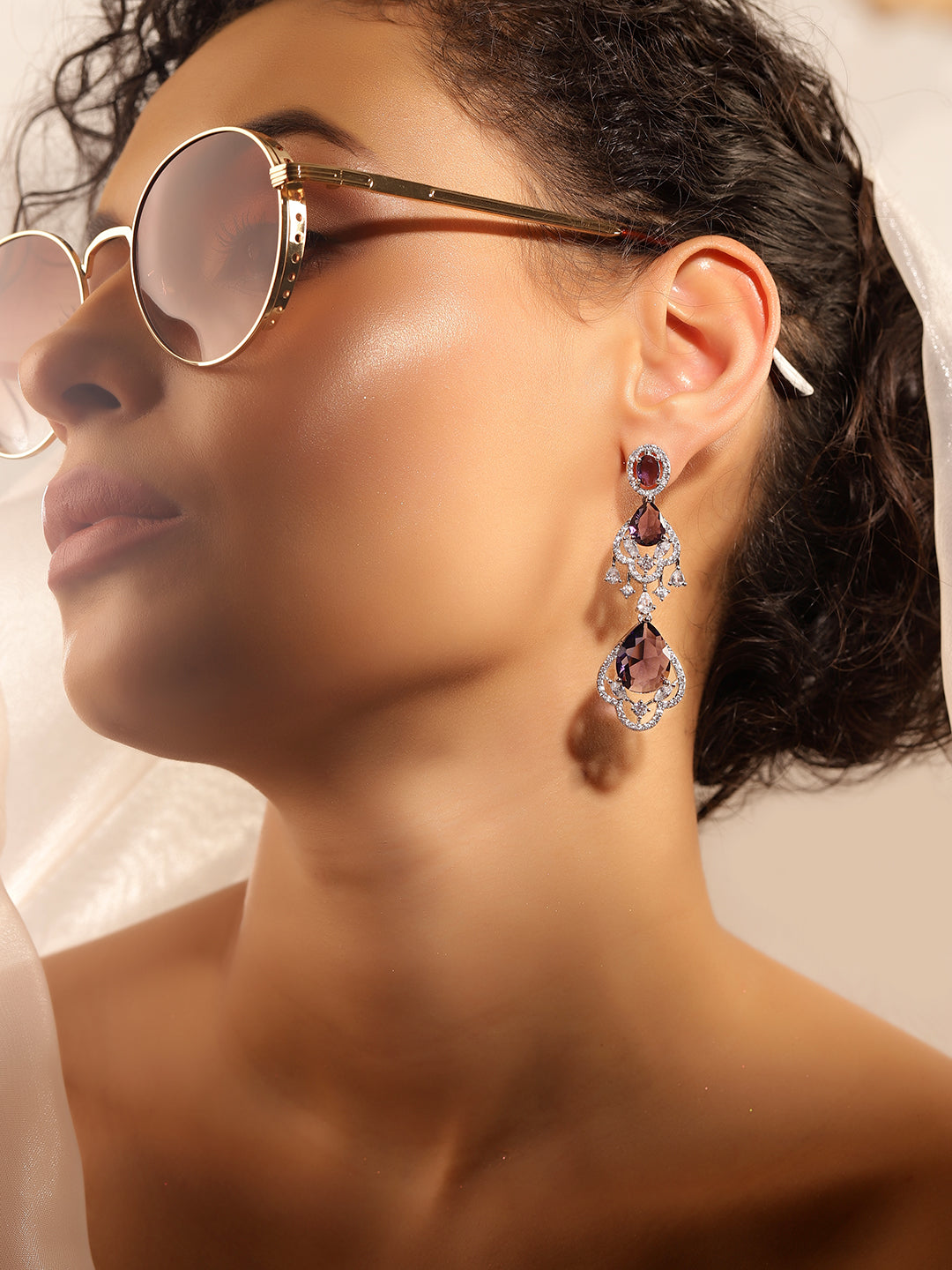 Emethyst Colour Silver Plated AD Jewellery Set