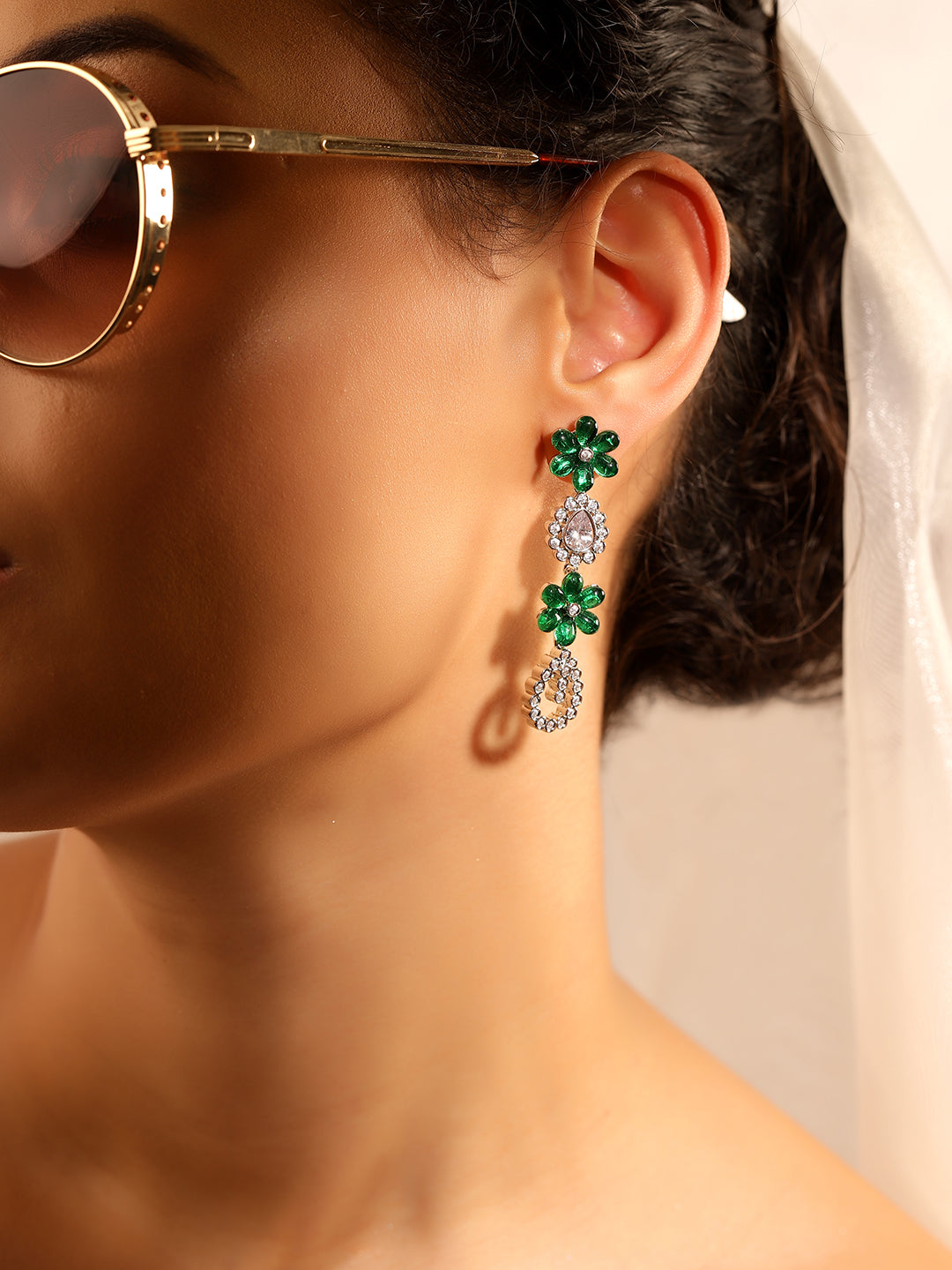 Green Colour Silver Plated AD Jewellery Set