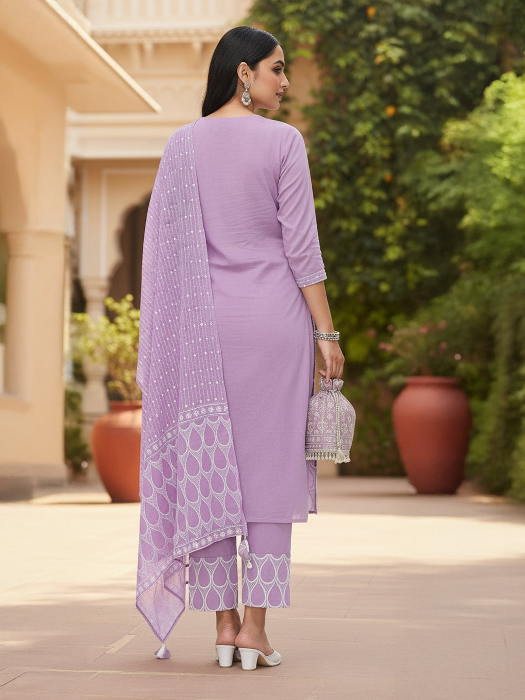 Ishin Women Purple Cotton 3Pcs Kurta Set