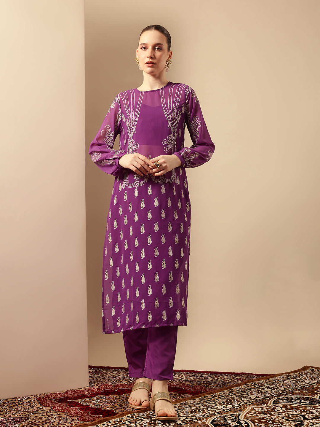Graceful Purple Straight Kurta Sets