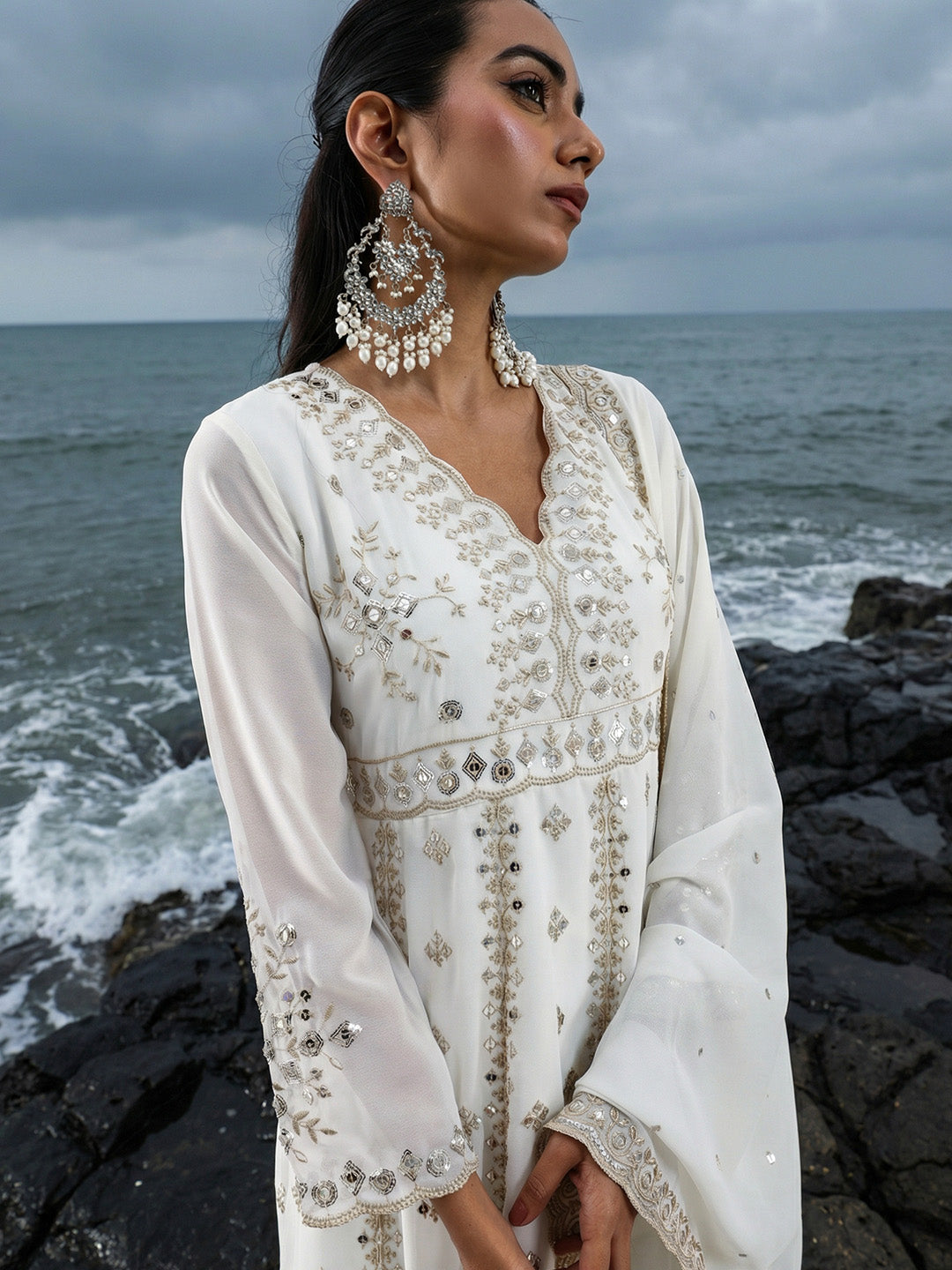 Rich Off white Embroidered Anarkali Kurta sets