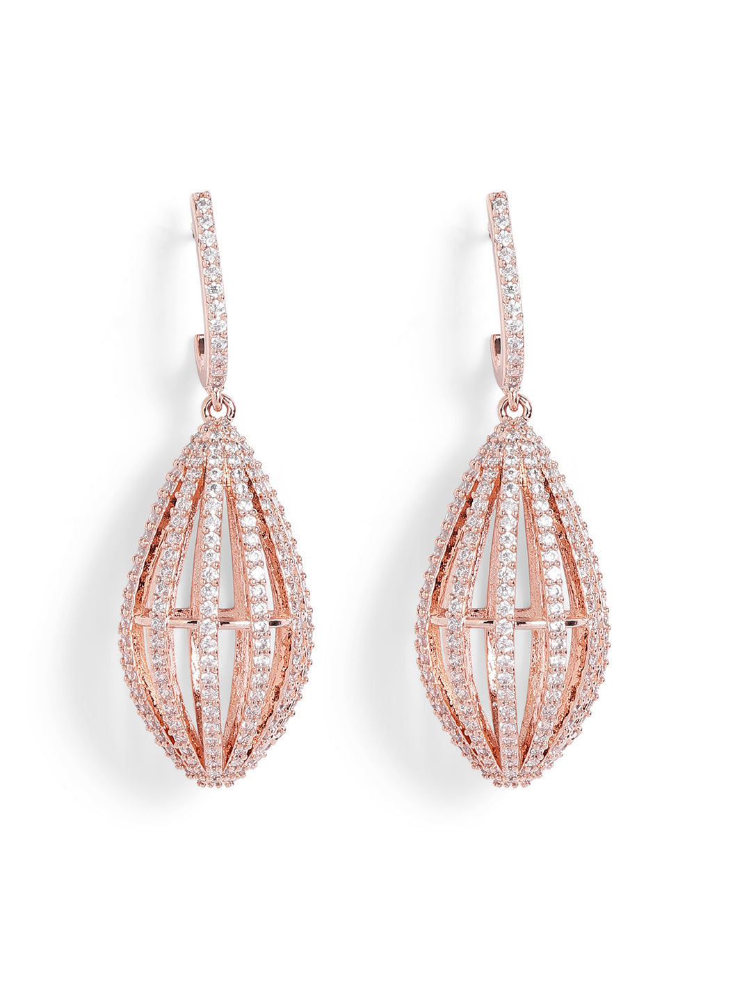 White Colour Rose Gold Plated AD Drop Earring