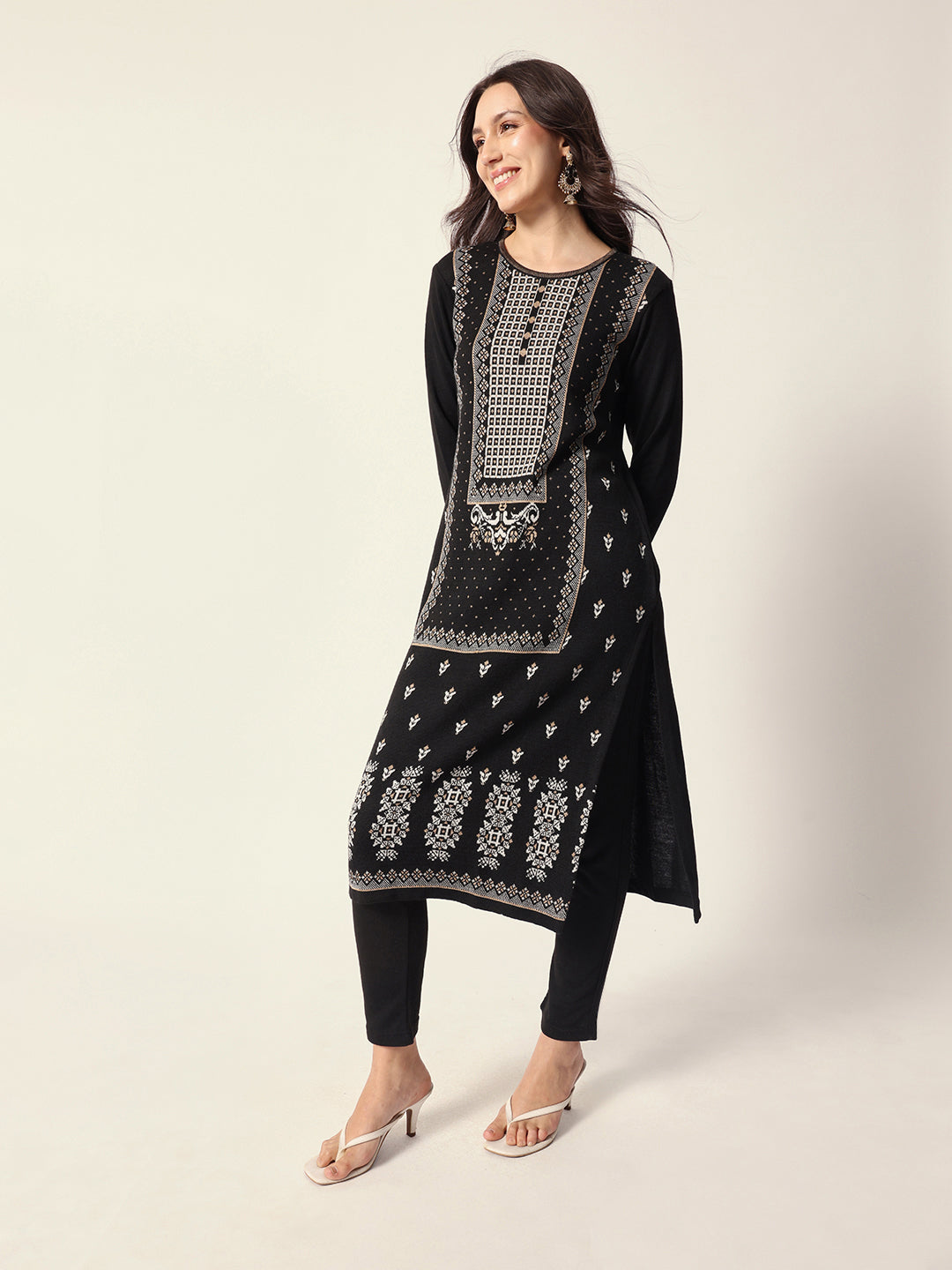 Woven Design Jacquard Kurta Straight Fit Kurta