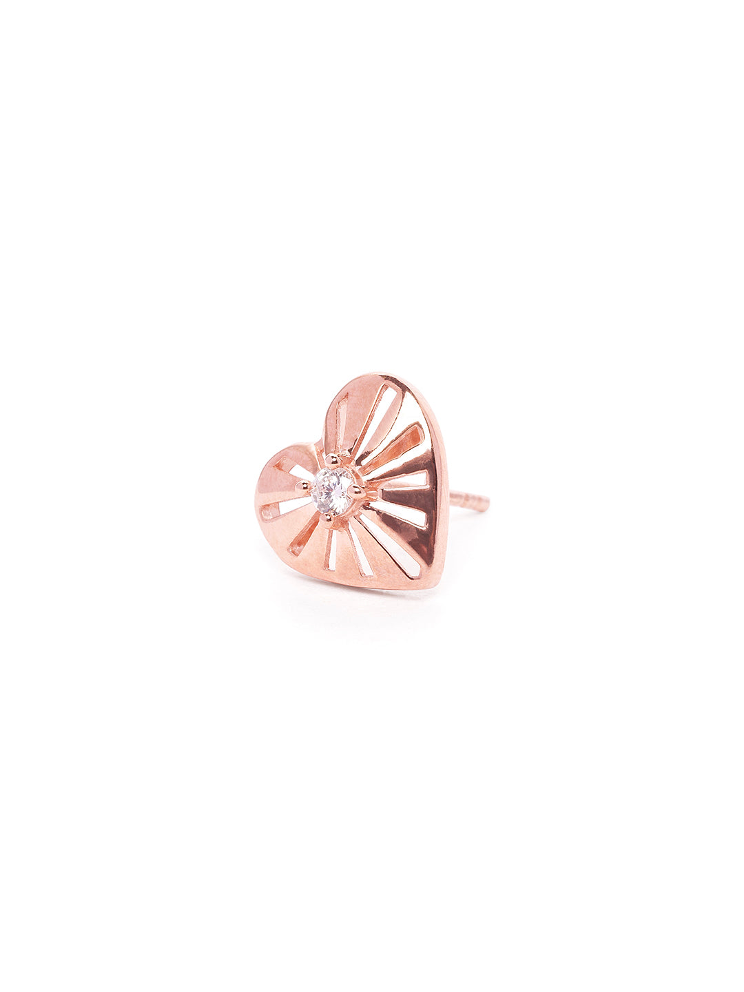 925 Silver Rose Gold Plated Zircon Heart Stud Earrings