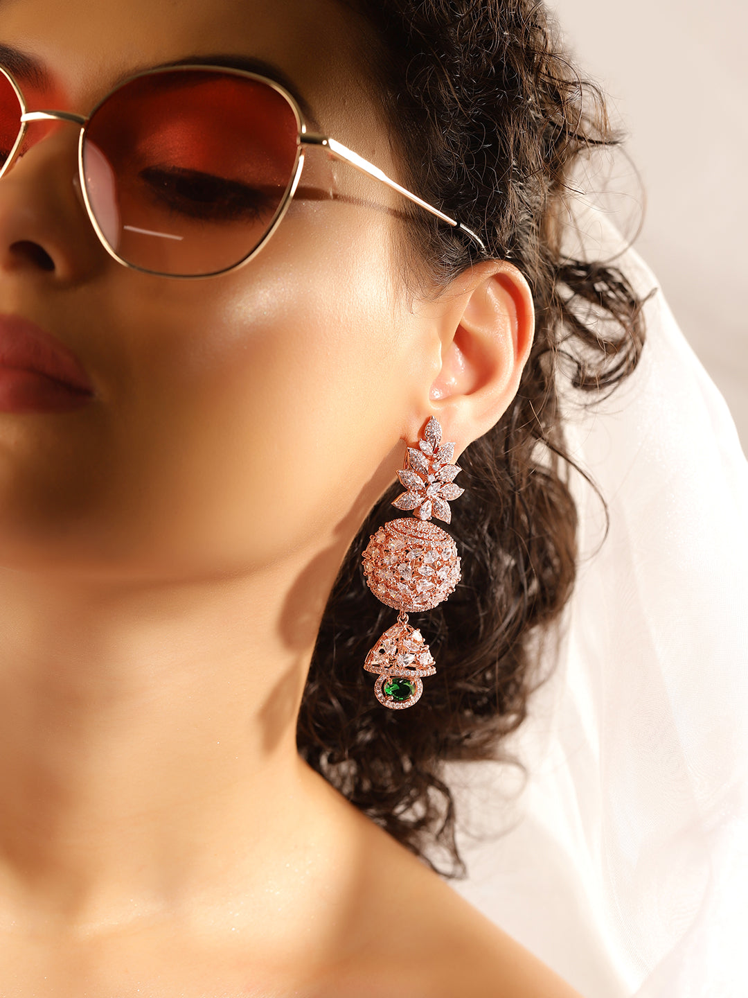 White Colour Rose Gold Plated AD Drop Earring