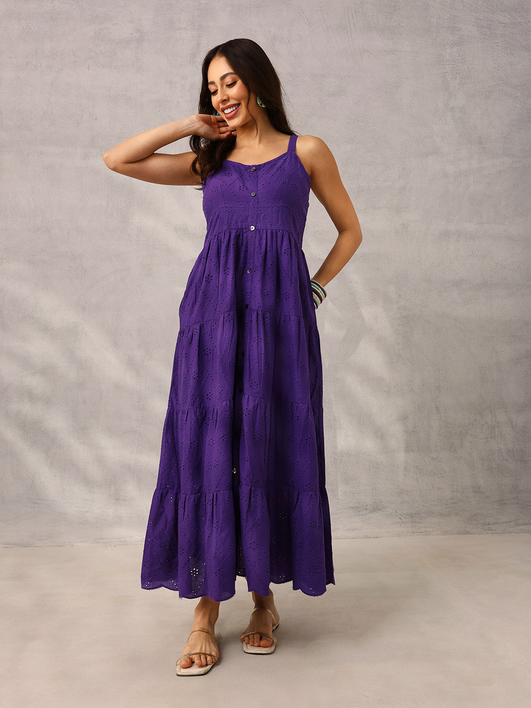 Purple Smart  Casual Schiffli Maxi Dress