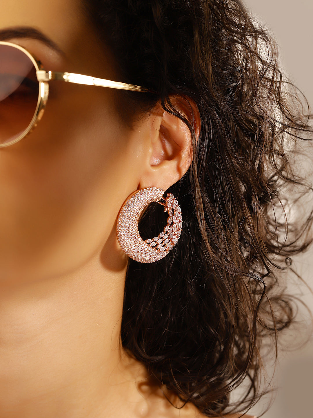 Rose Gold Colour Gold Plated AD Studs Earring