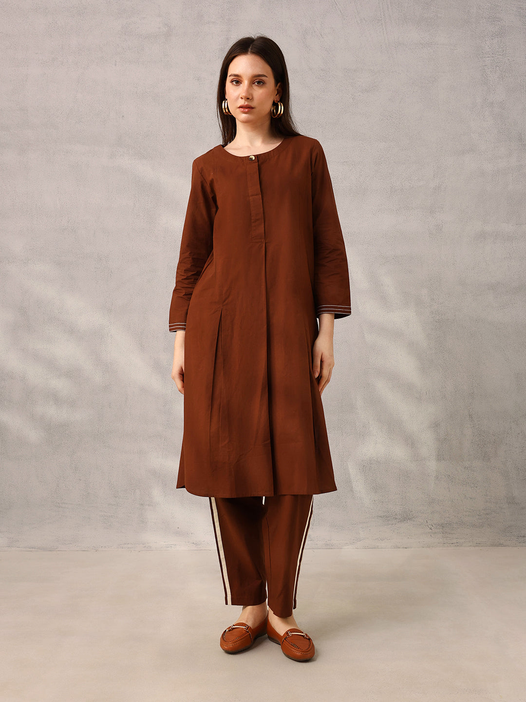 Comfy Brown Poplin Solid Relaxed Fit Co-ord set
