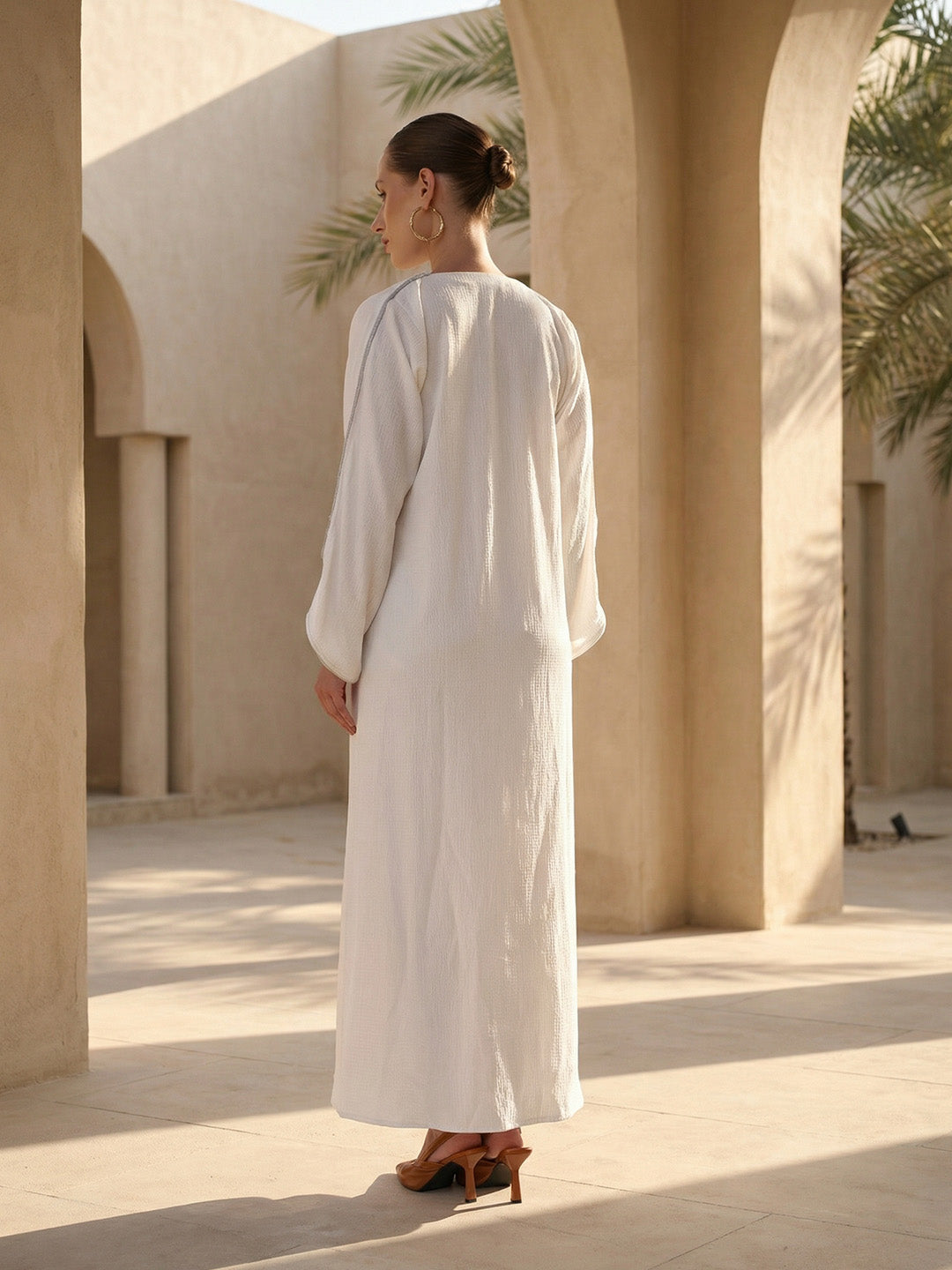 Rich White Relaxed Abaya With Hijab