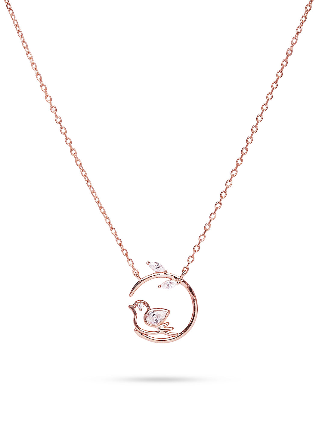 925 Silver Rose Gold Plated Zircon floral Pendant Chain
