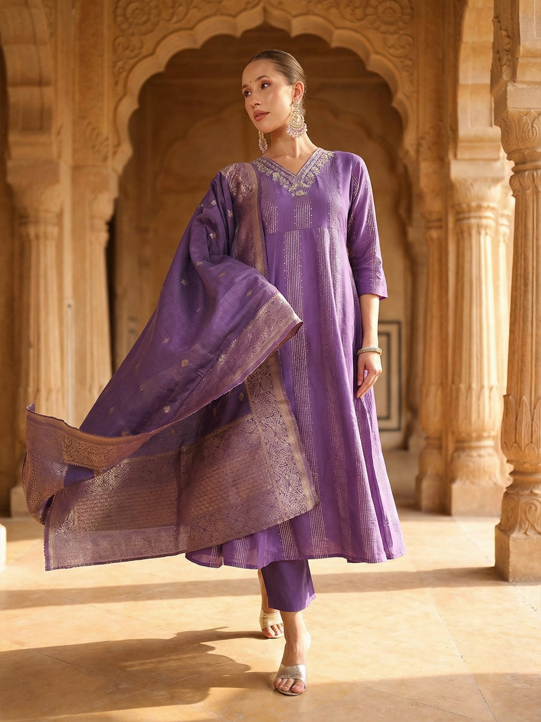 Rich Purple Embroidered A- Line Kurta sets