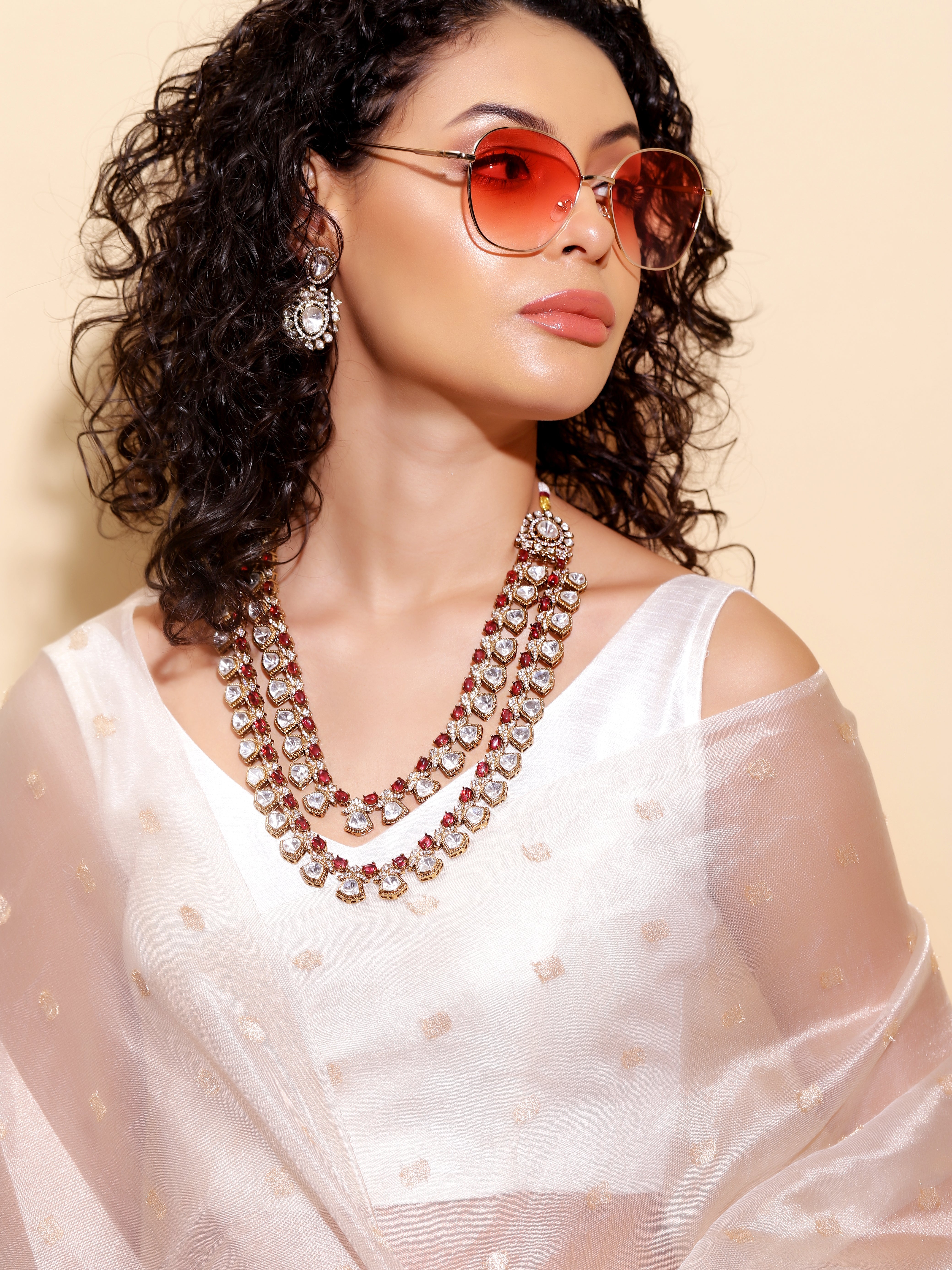 Red  Colour Gold Plated Drop Earring