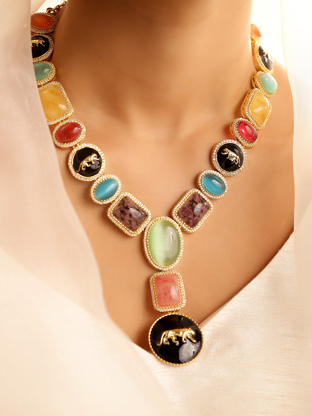 Multi Colour Gold Plated Jewellery Set