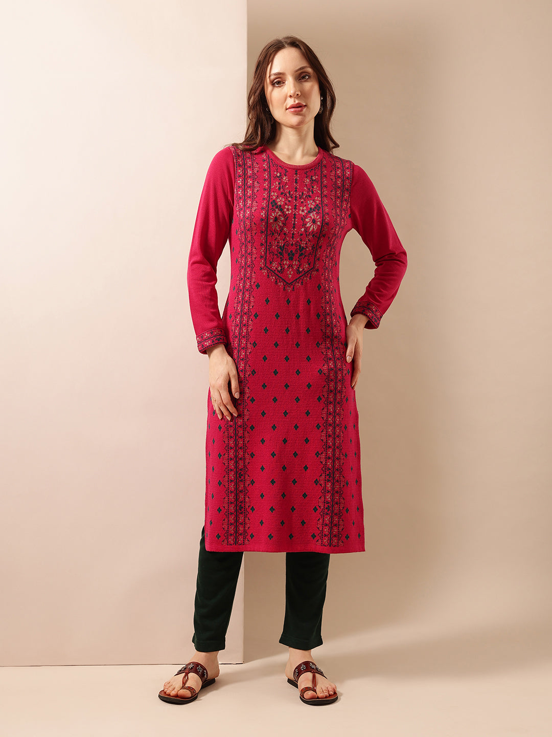 Comfy Dark Pink Regular Kurtas|INWKAAW25607_PN
