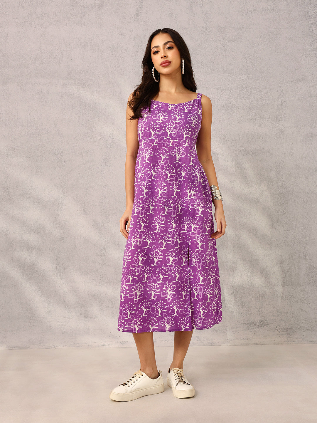 Purple Smart Workwear Printed Strappy  Dress