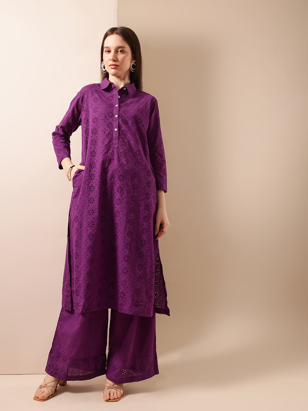 Graceful Purple A Line Kurta Sets