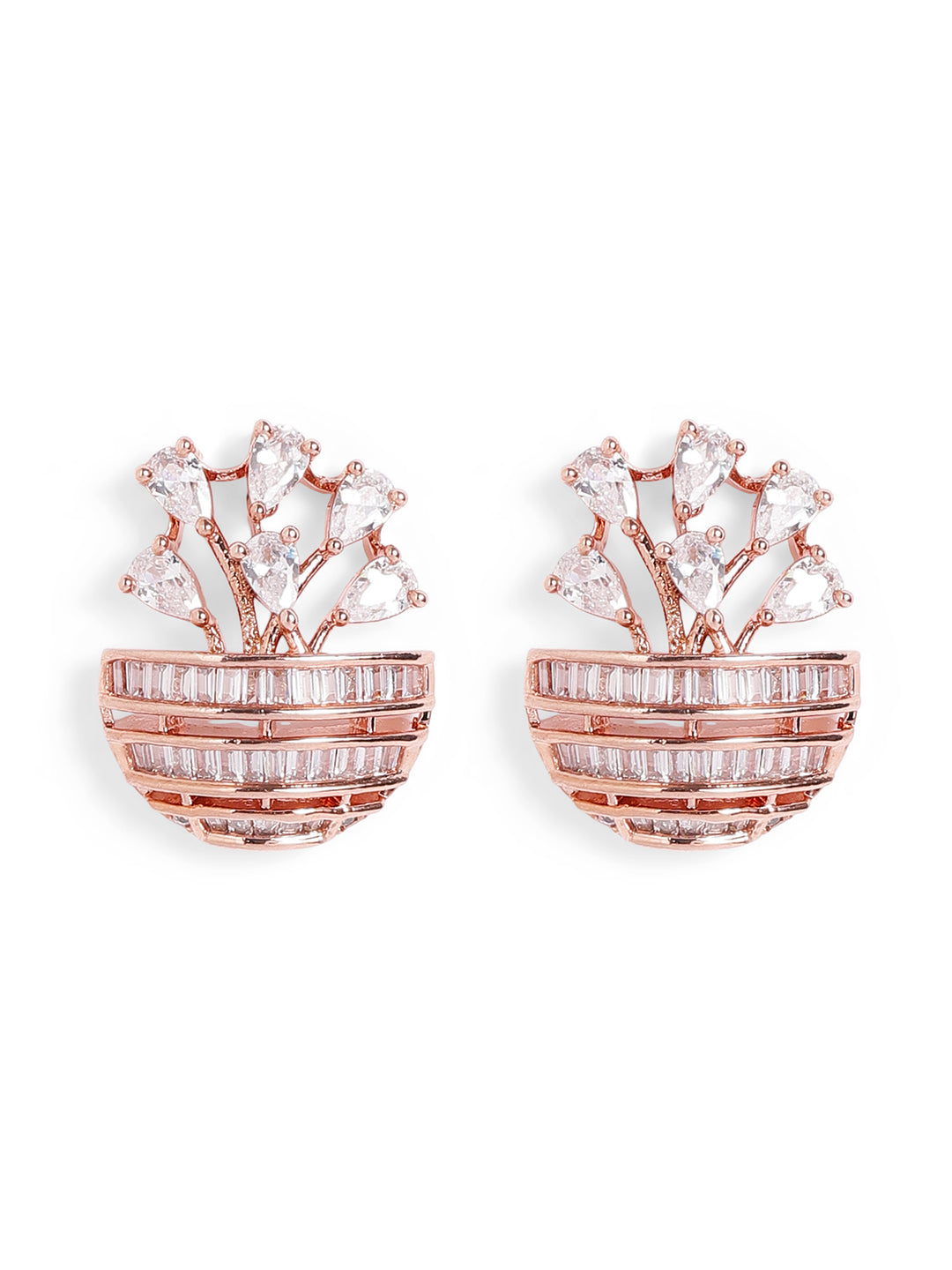 White Colour Rose Gold Plated AD Studs Earring