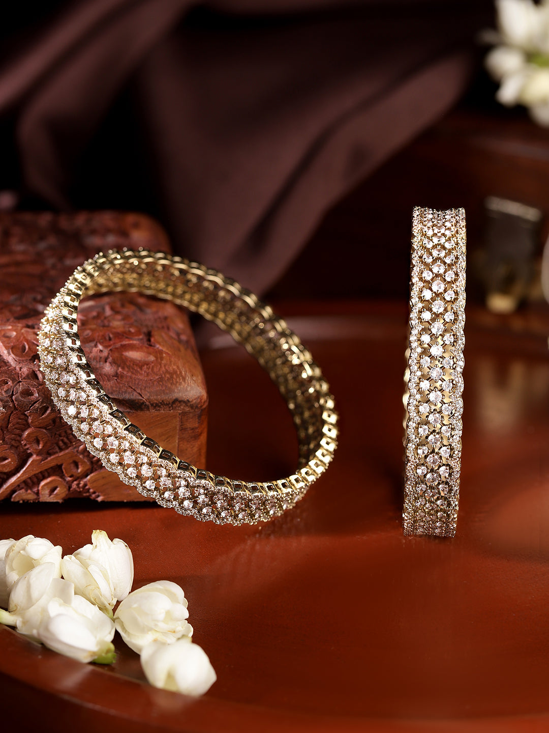 Ishin White Colour Gold Plated American Diamond Bangle