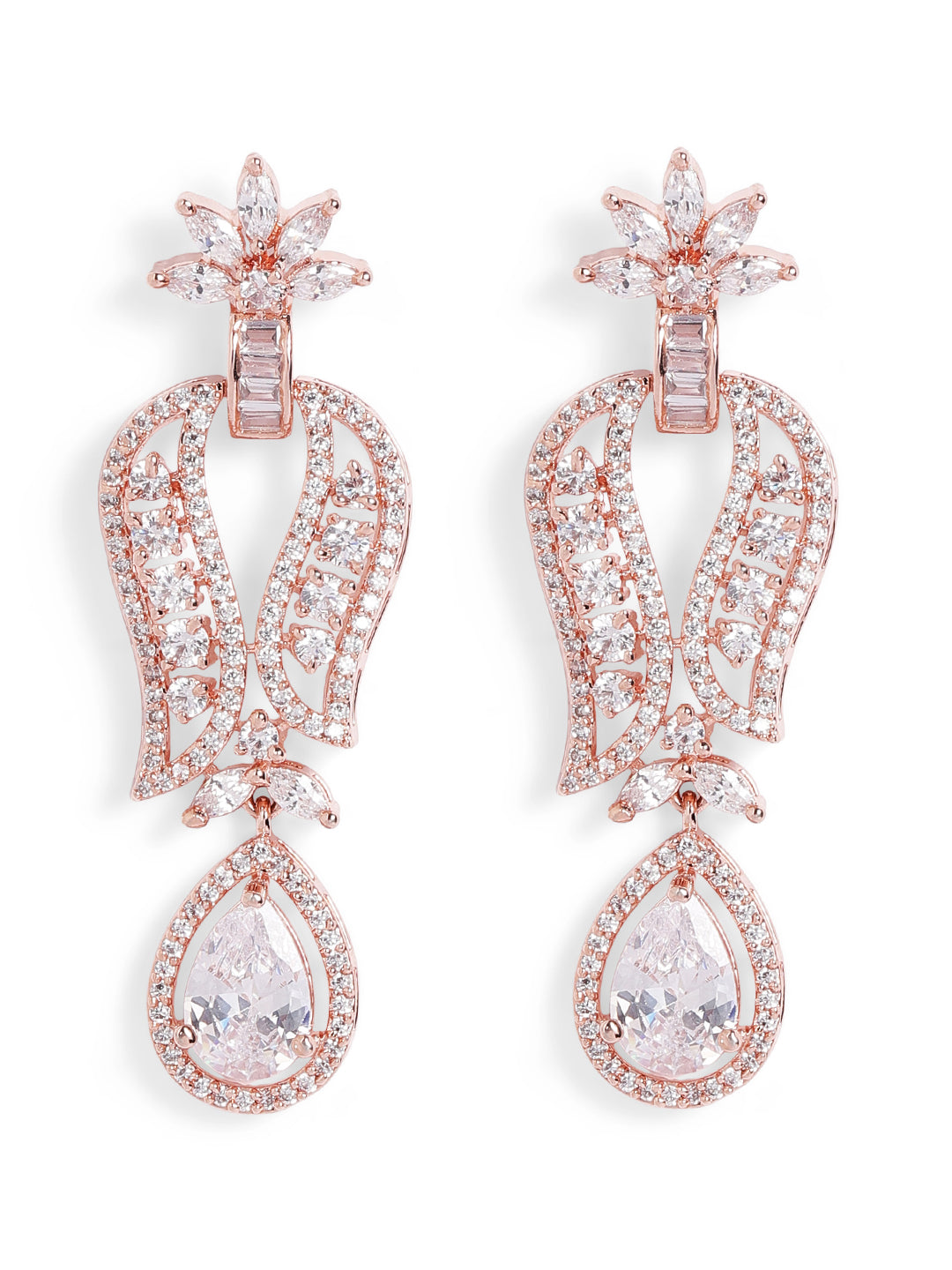 White Colour Rose Gold Plated AD Drop Earring