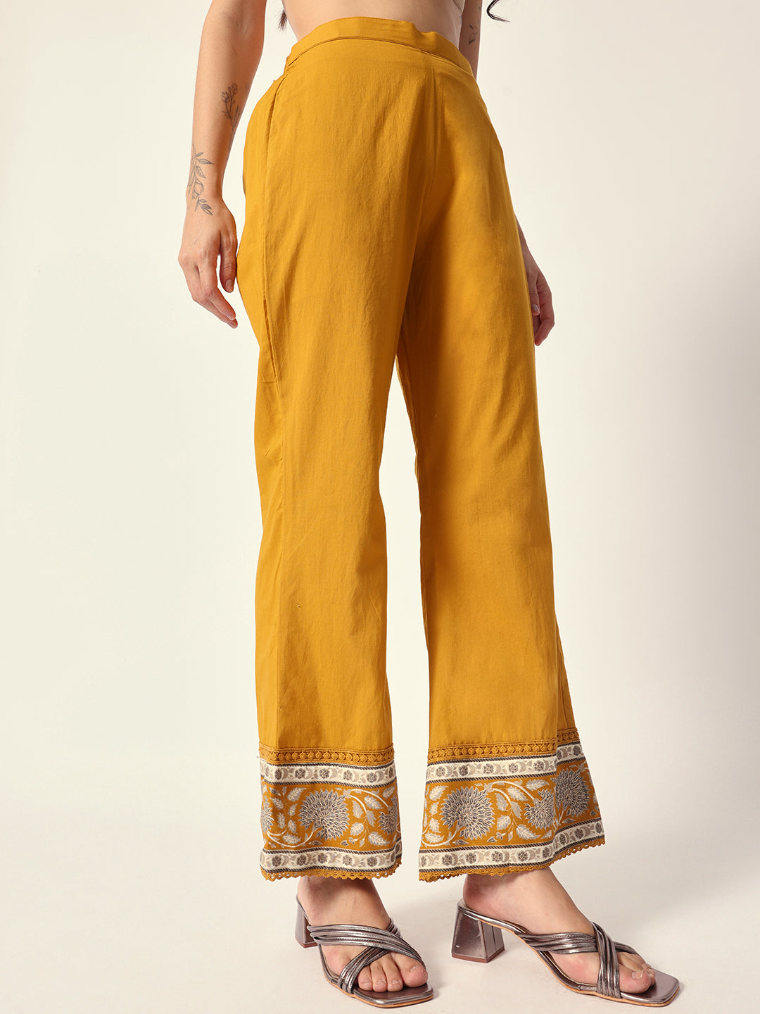 Comfy Yellow cotton floral printed with embroidery straight fit kurta set with dupatta