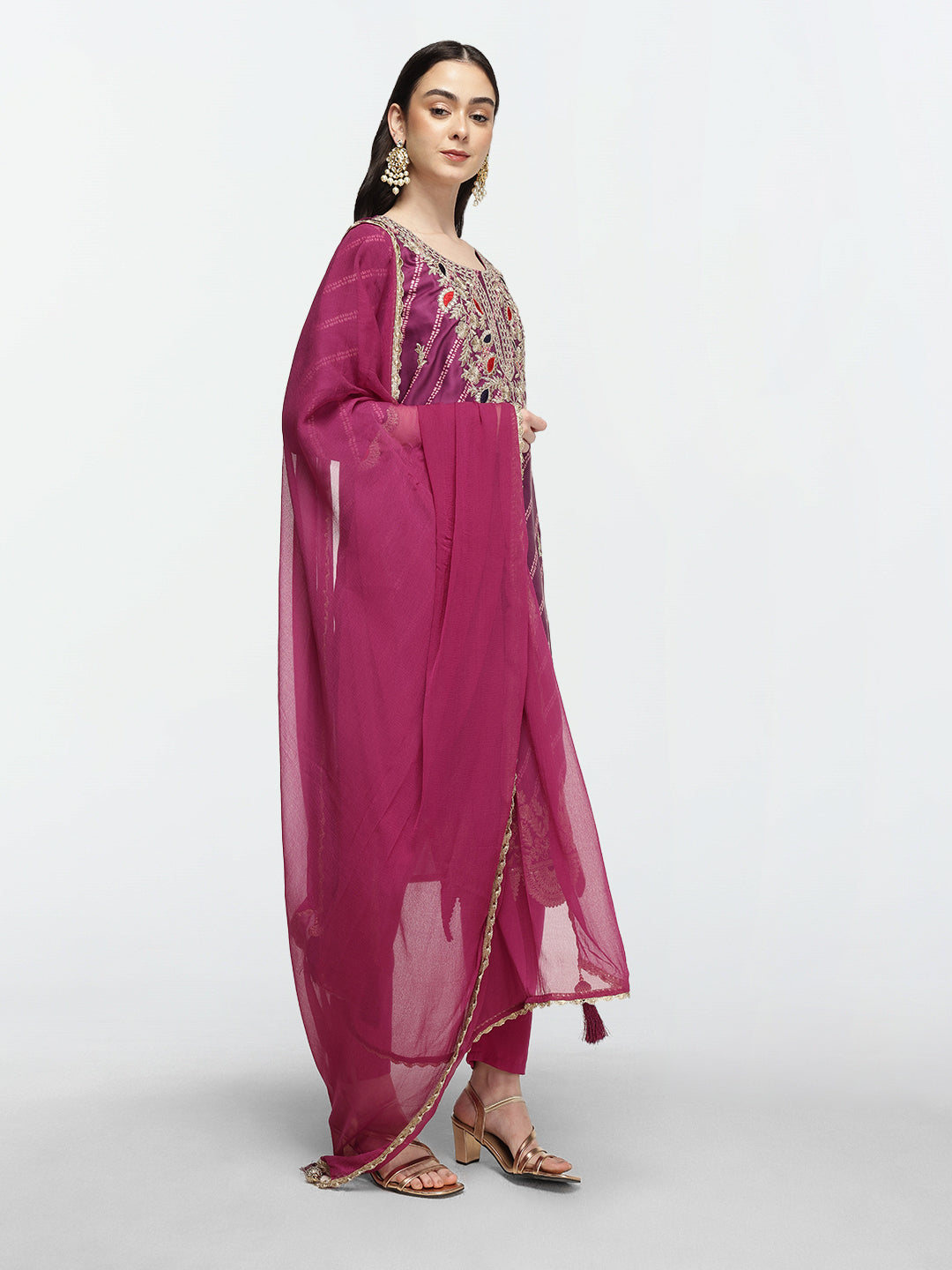 Graceful Purple Poly Silk Zari Embroidered Straight Fit  Kurta Set with dupatta