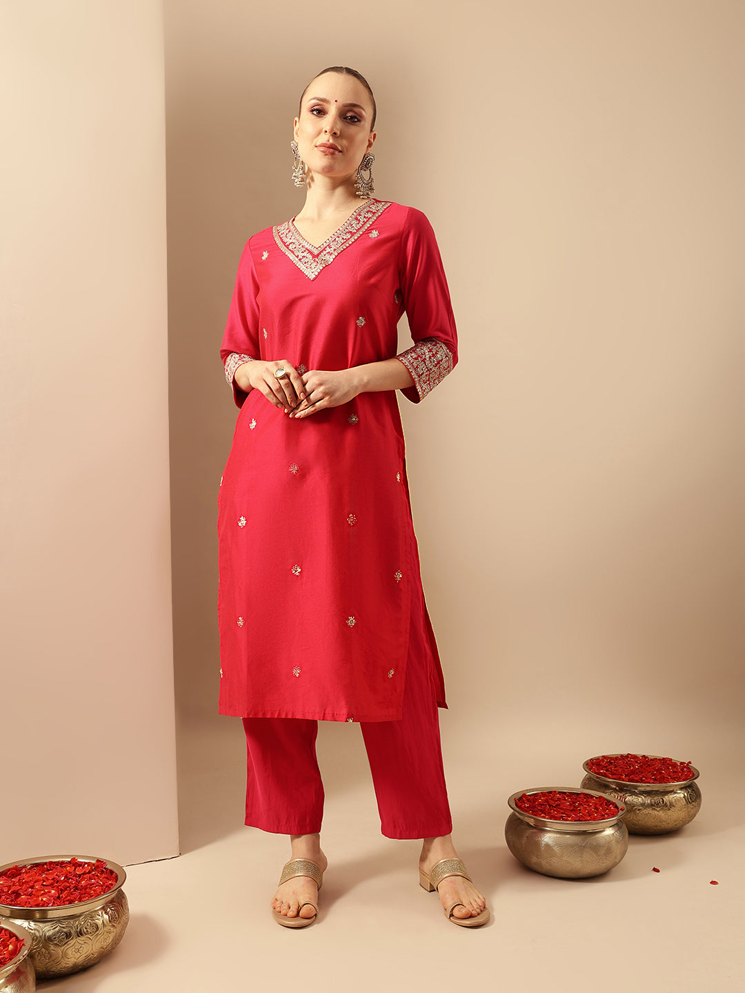 Rich Rani Red Straight Kurta Sets