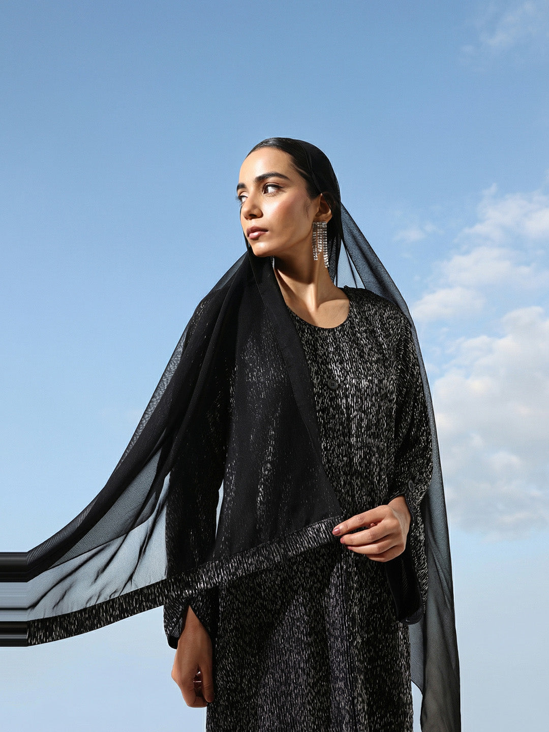 Rich  Black Printed Abaya with Hijab