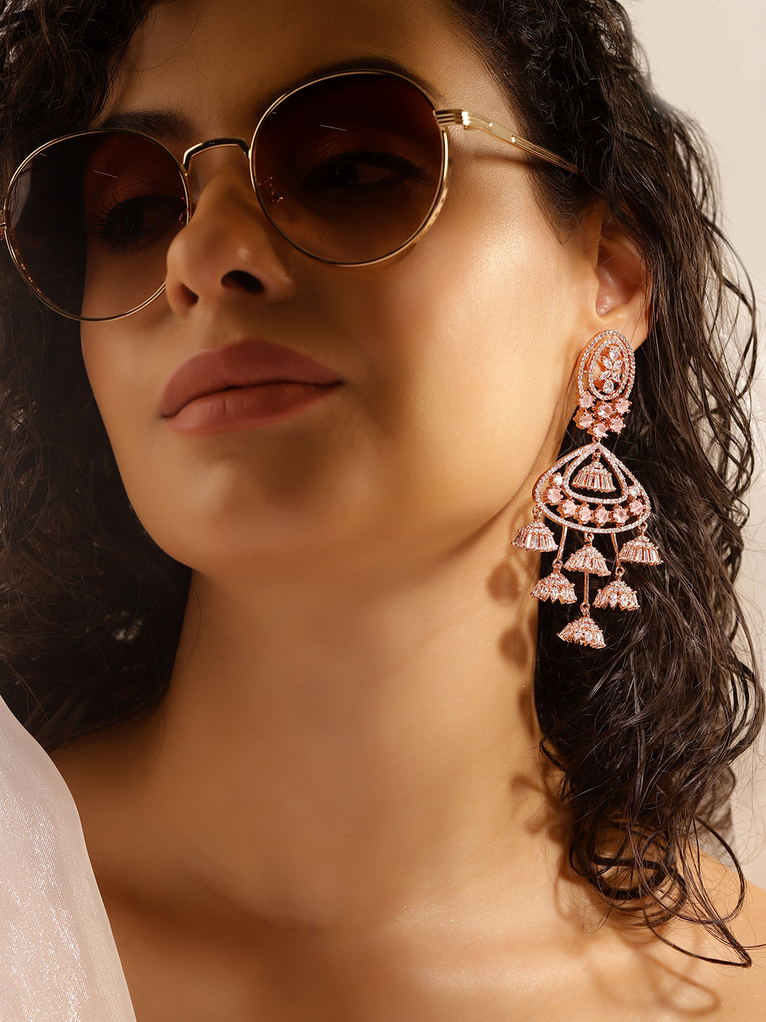 White Colour Rose Gold Plated AD Drop Earring