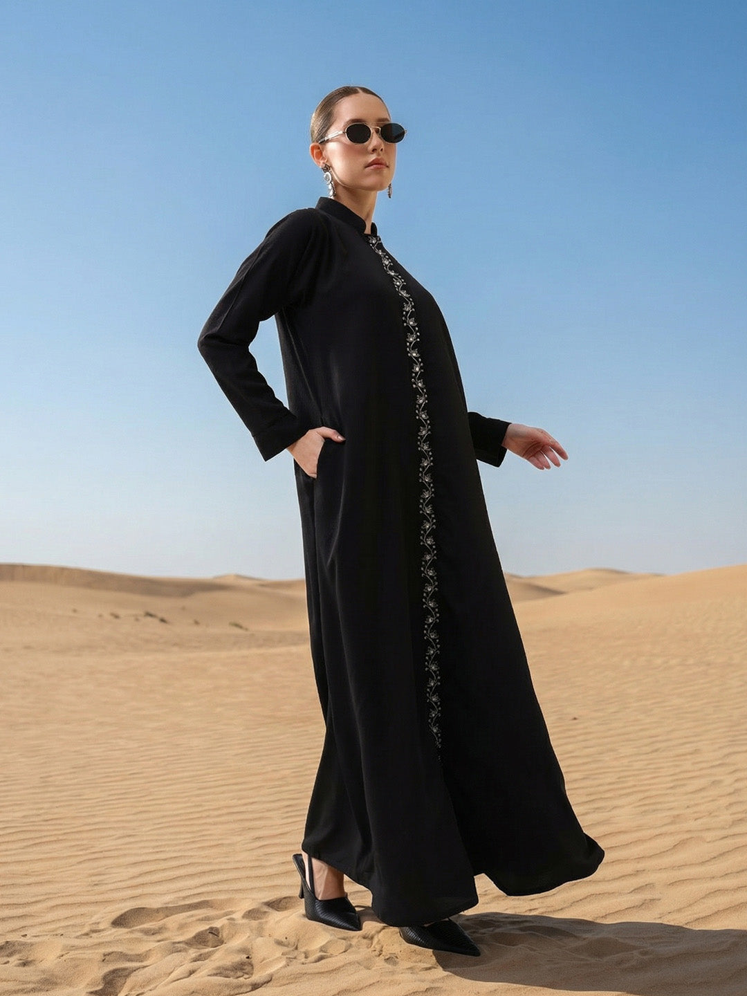 Rich  Black Embroidered Abaya with Hijab