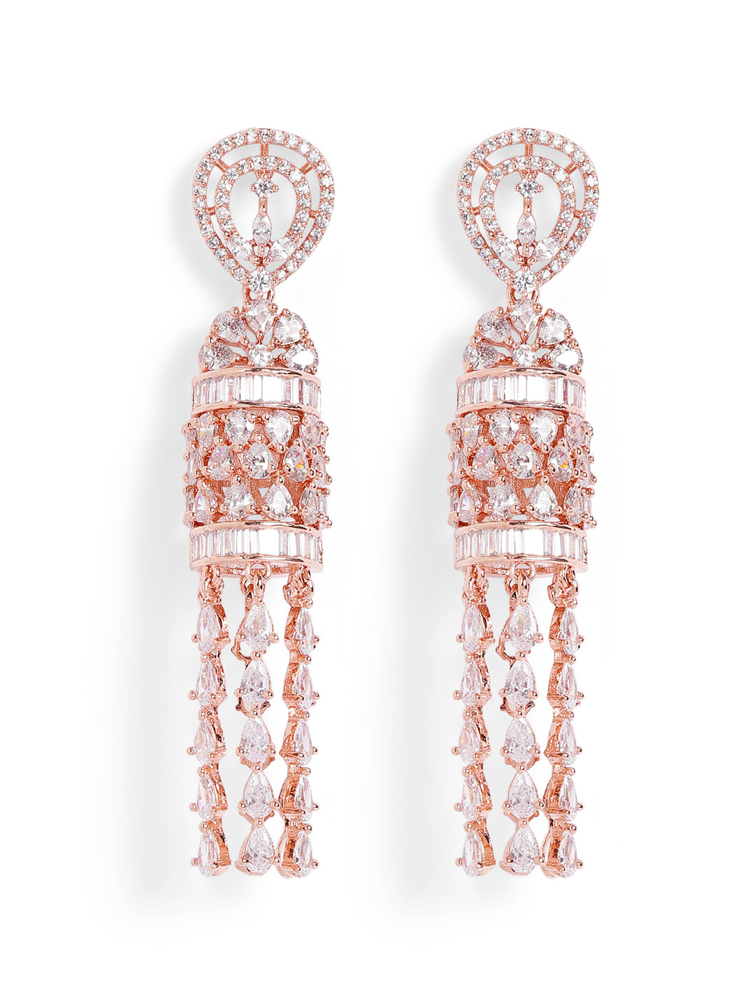 White Colour Rose Gold Plated AD Drop Earring