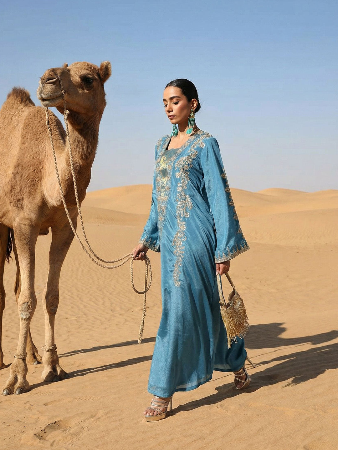 Rich Blue Relaxed  Embroidered Abaya