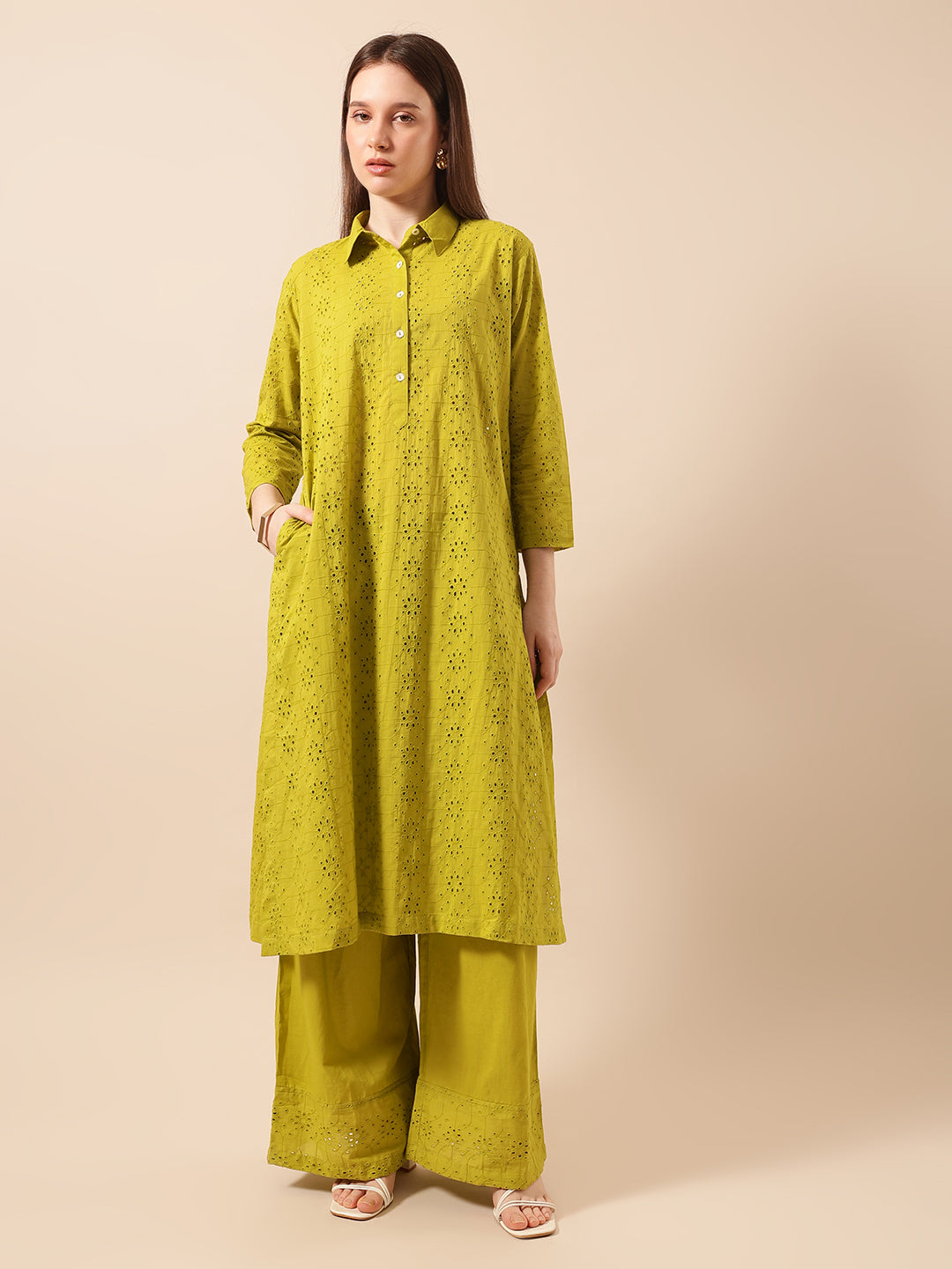 Graceful Avacado A Line Kurta Sets