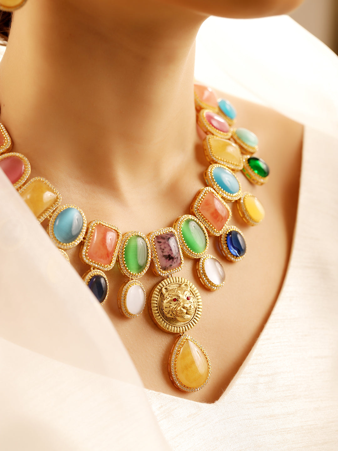 Multi Colour Gold Plated Jewellery Set