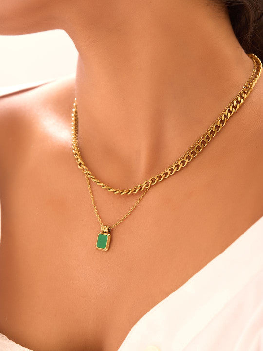 Ishin Green  Colour Gold Plated Emerald Chain