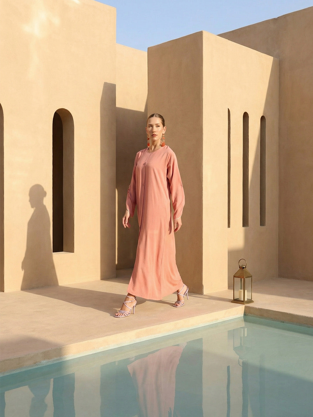 Rich Peach Relaxed Abaya With Hijab