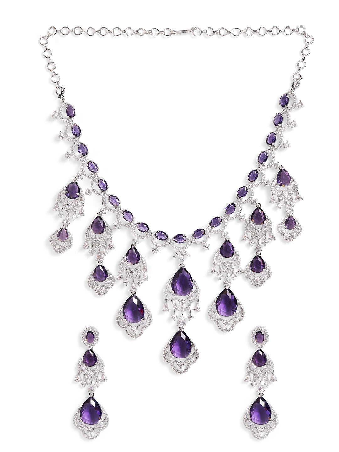 Emethyst Colour Silver Plated AD Jewellery Set