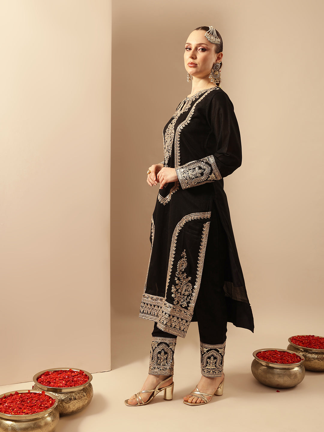 Rich Black Embroidered Kurta set with organza dupatta