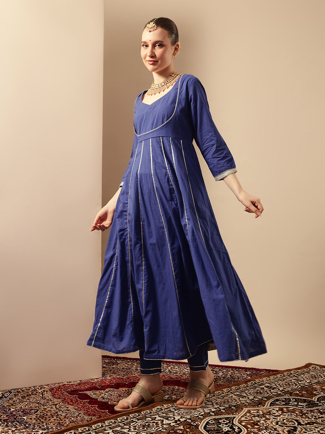 Comfy Royal Blue Organza Embroidered Anarkali Kurta Sets