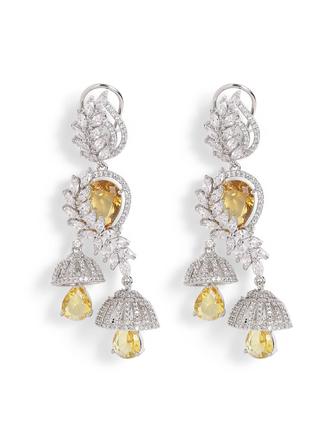 Yellow Colour Silver Plated AD Drop Earring