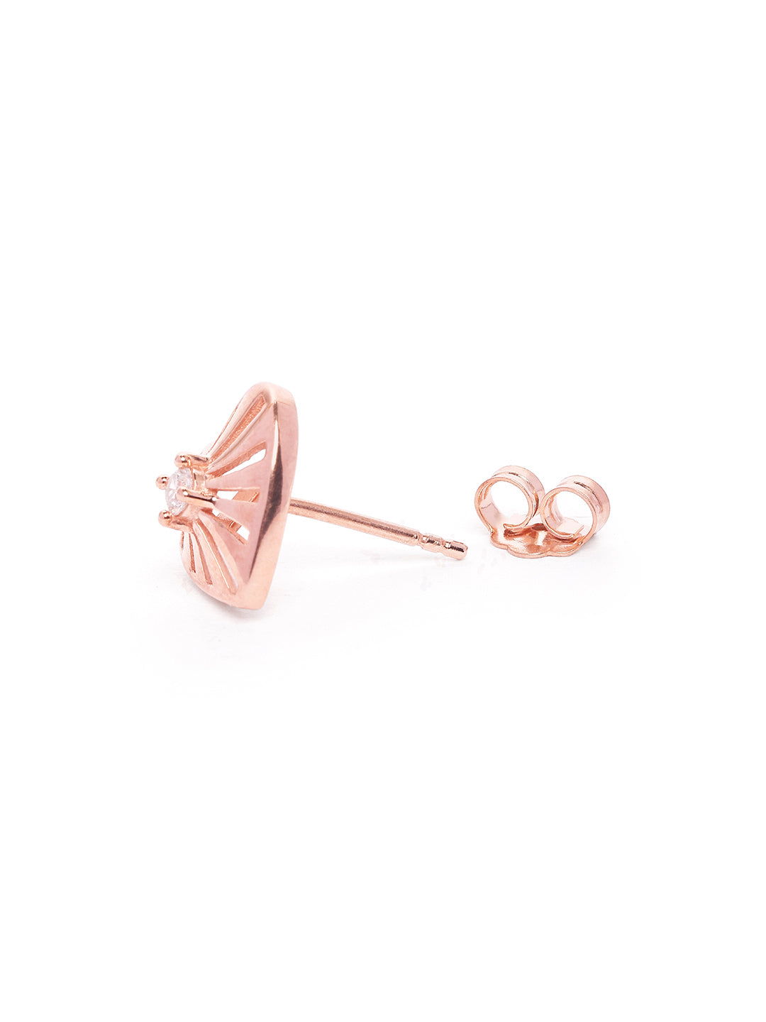 925 Silver Rose Gold Plated Zircon Heart Stud Earrings