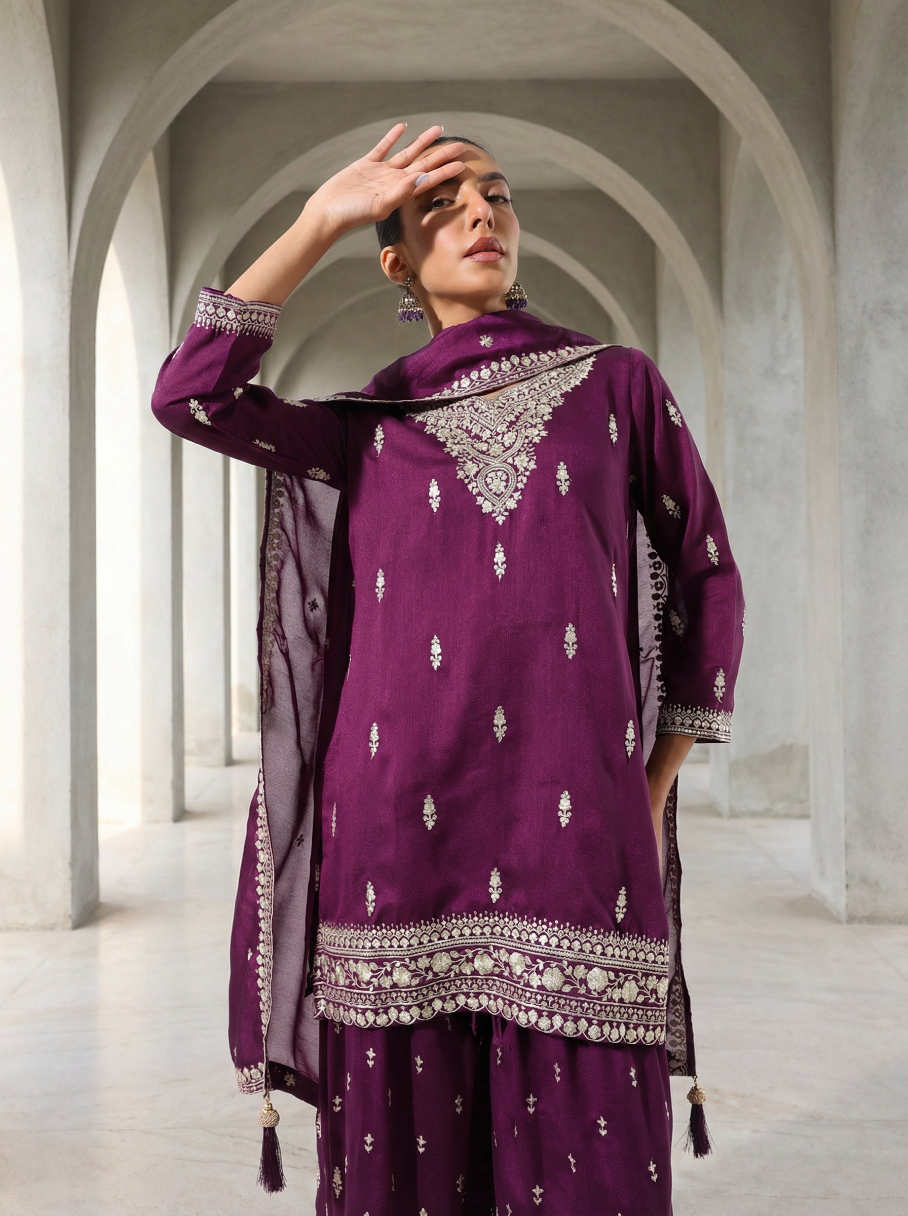 Rich Purple Embroidered  kurta set