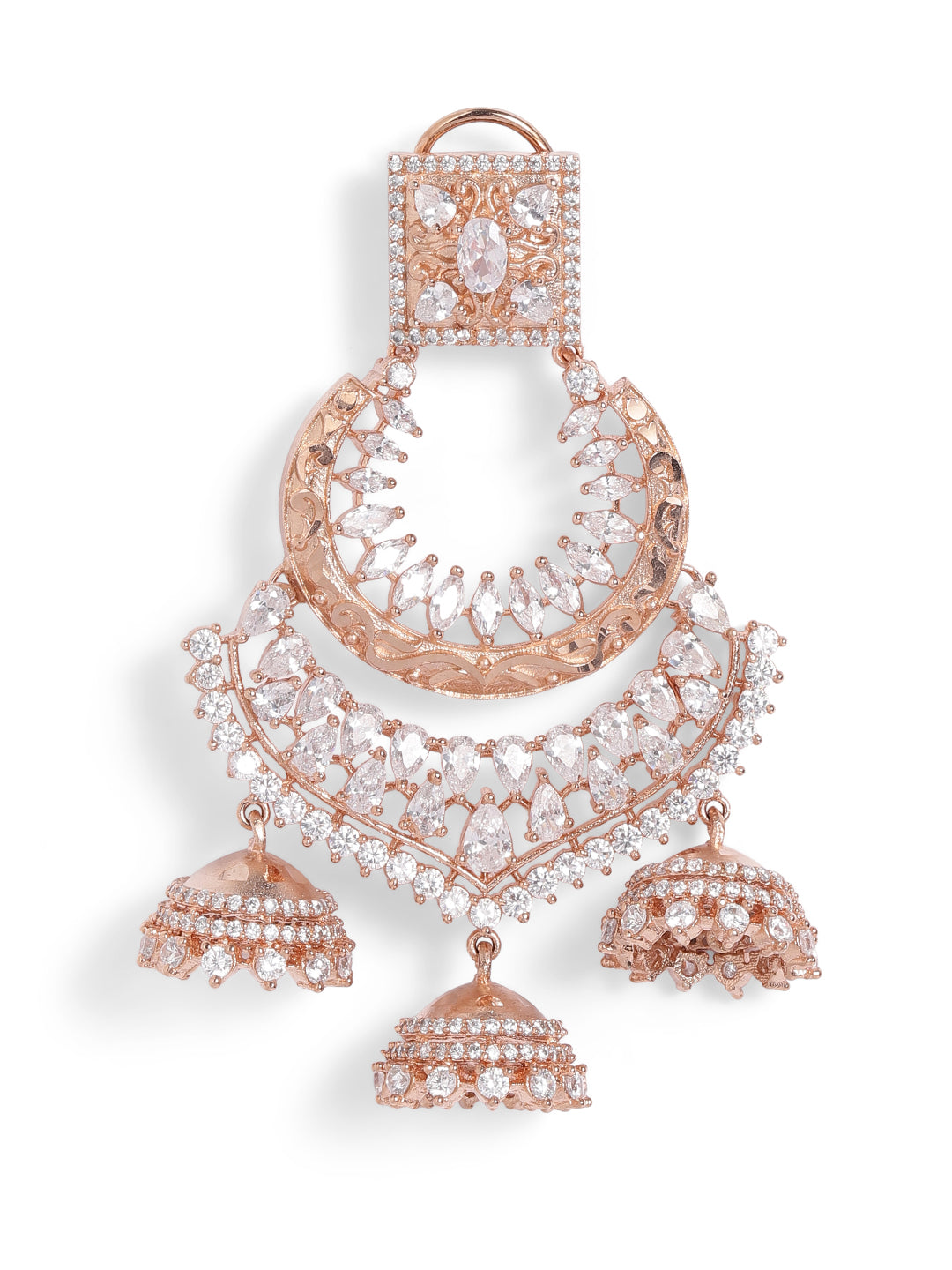 White Colour Rose Gold Plated AD Drop Earring