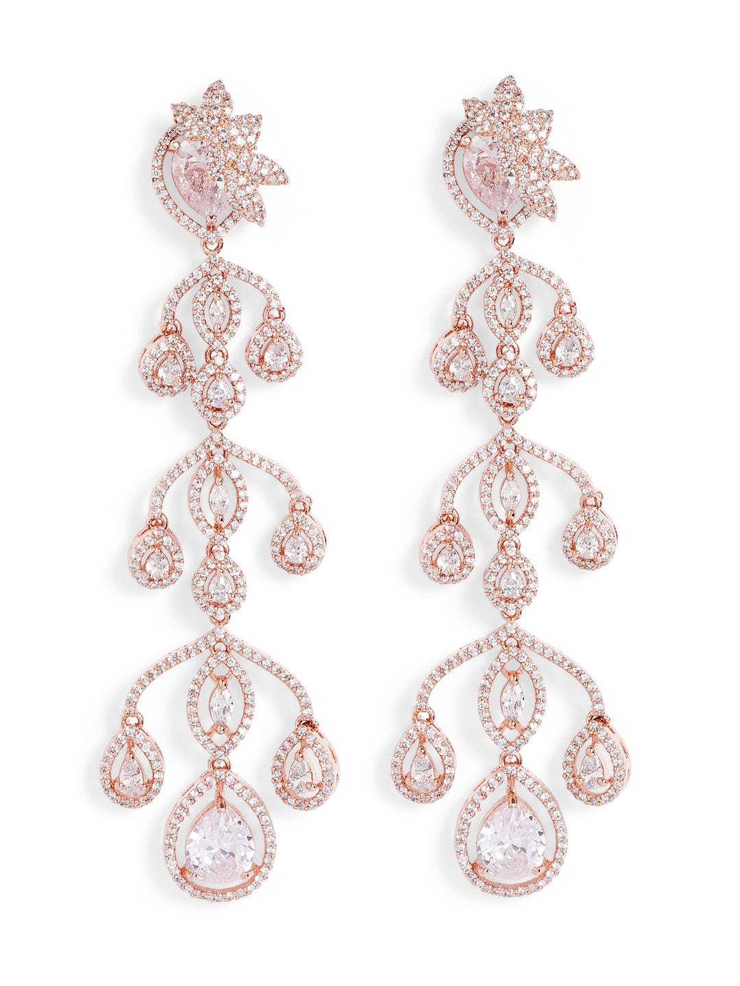 White Colour Rose Gold Plated AD Drop Earring