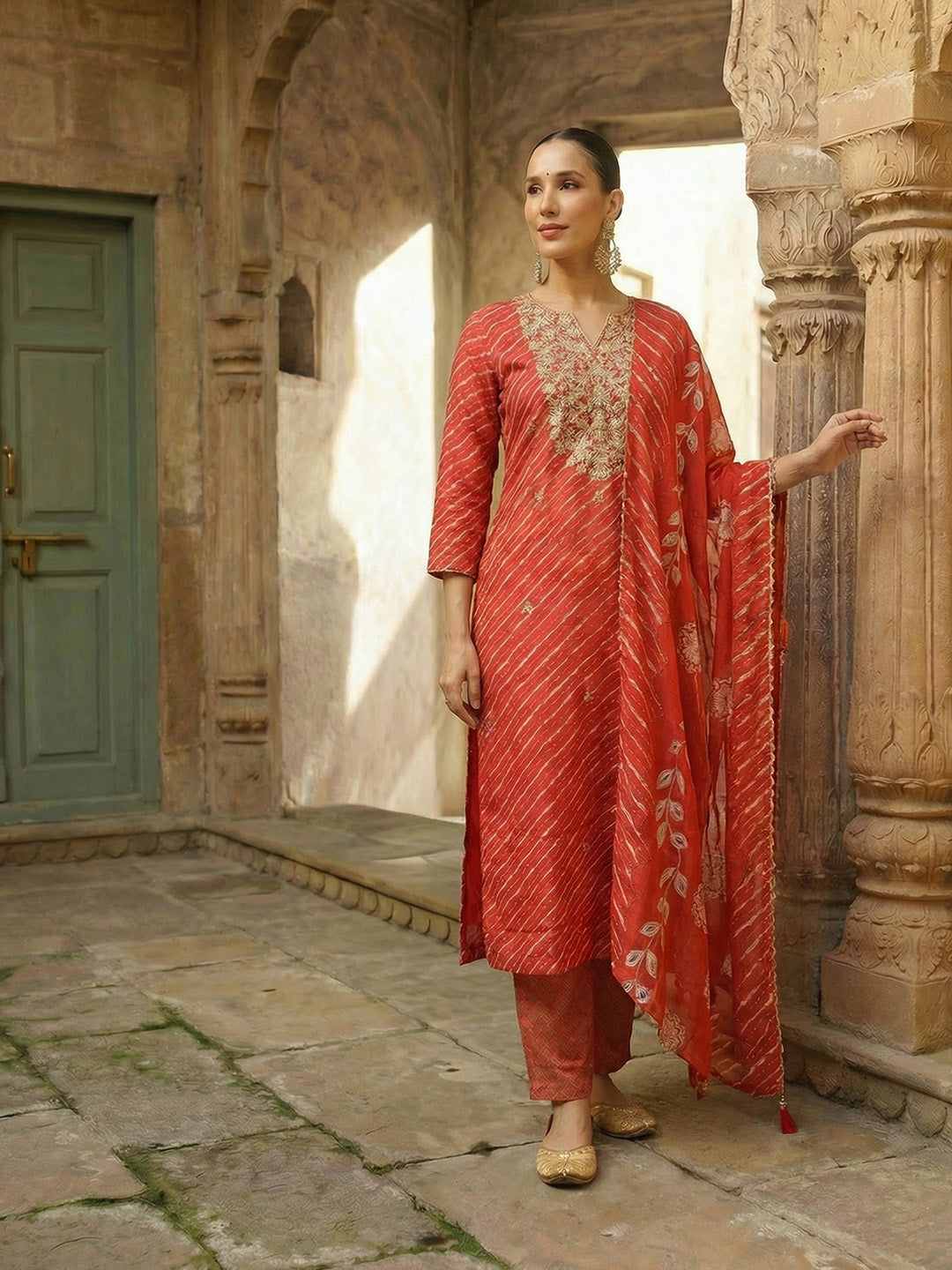 Comfy Orange Ananda Embroidered Kurta sets
