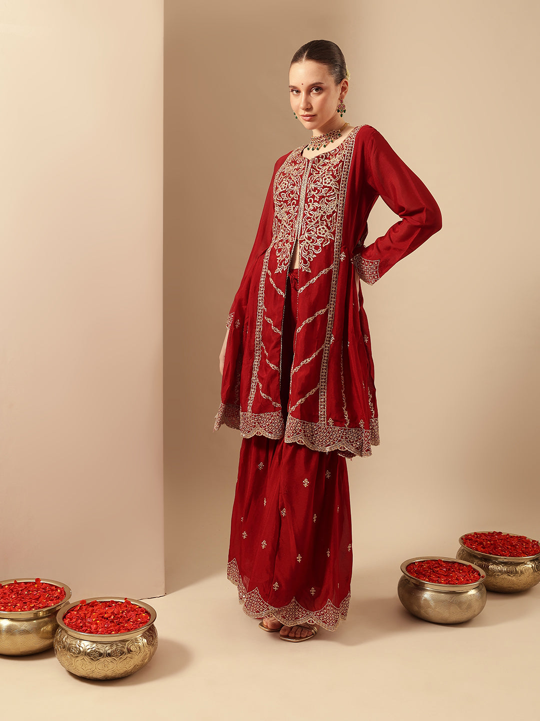 Rich Red Embroidered Kurta and sharara set