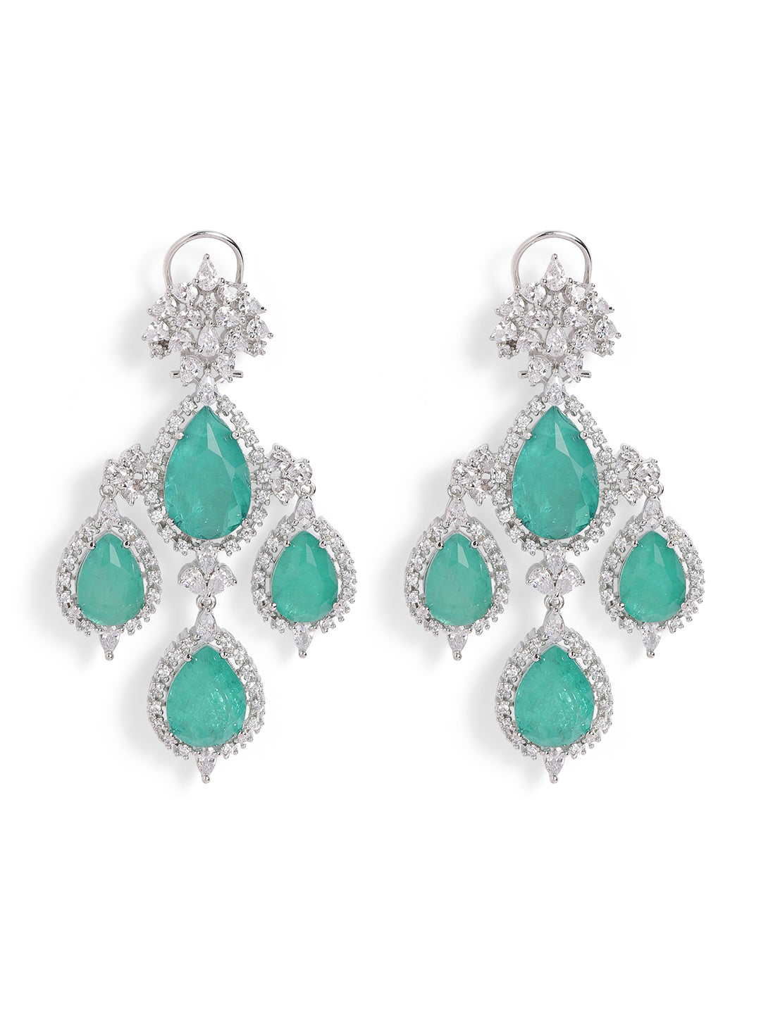 Green Colour Silver Plated AD Drop Earring