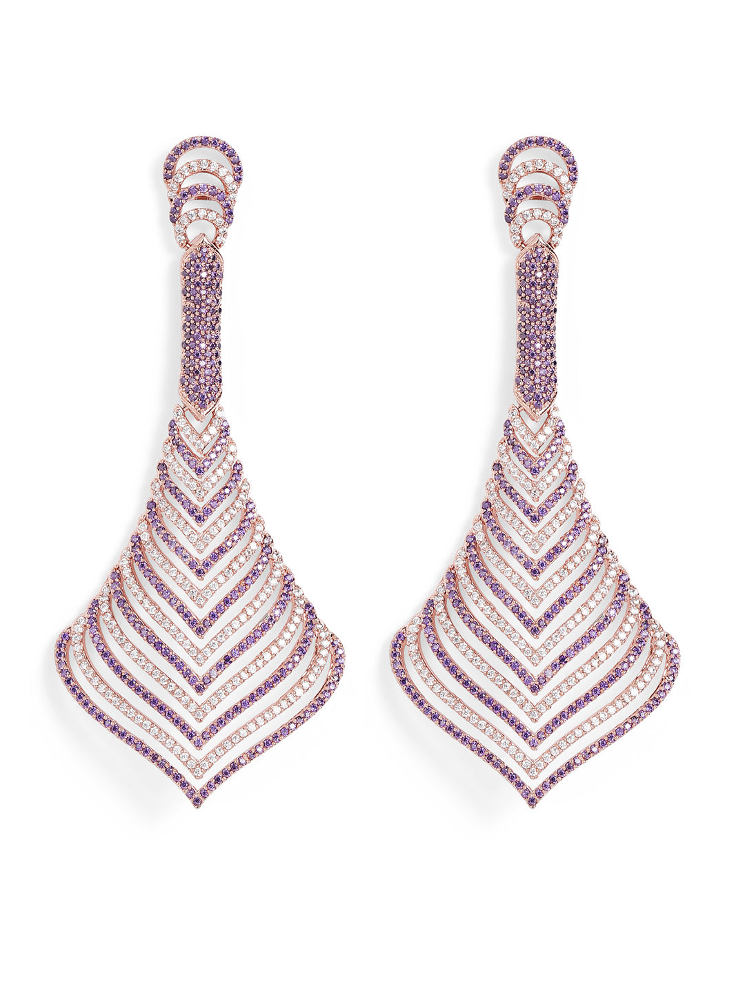 Purple Colour Silver Plated AD Drop Earring