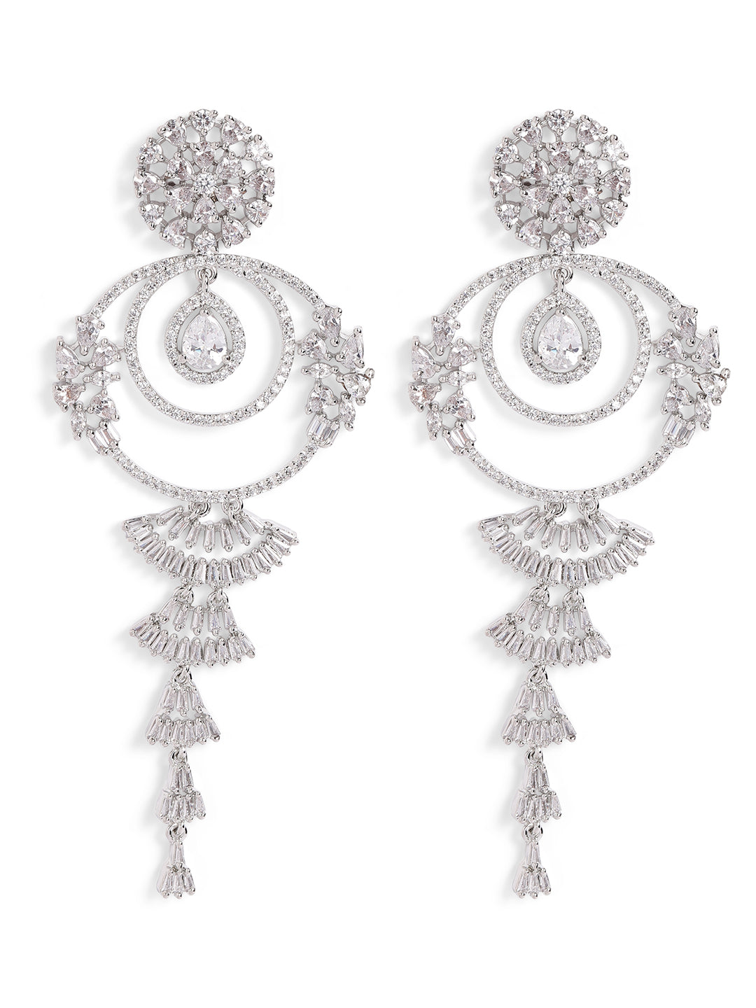 White Colour Silver Plated AD Drop Earring